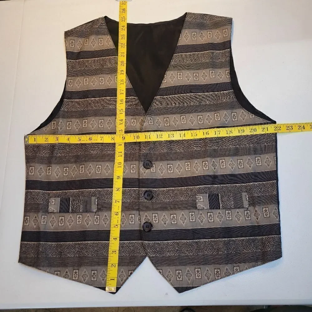 Retro Vintage Black Gray Tribal Western Waistcoat Vest Unisex Size Medium